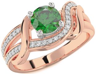 Diamond Emerald White Rose Gold Round Solitaire Engagement Ring