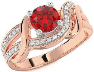 Diamond Ruby White Rose Gold Round Solitaire Engagement Ring
