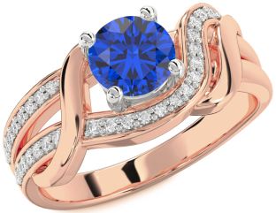 Diamond Blue Sapphire White Rose Gold Round Solitaire Engagement Ring