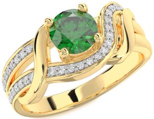 Diamond Emerald Gold Round Solitaire Engagement Ring