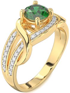 Diamond Emerald Gold Round Solitaire Engagement Ring