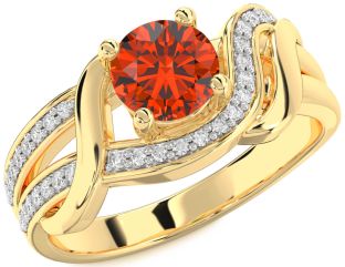 Diamond Fire Opal Gold Silver Round Solitaire Engagement Ring