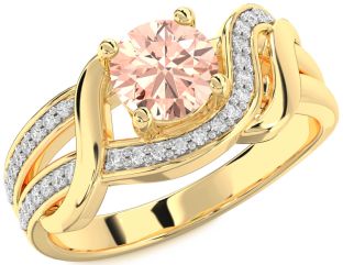 Diamond Morganite Gold Silver Round Solitaire Engagement Ring