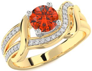 Diamond Fire Opal Gold Silver Round Solitaire Engagement Ring