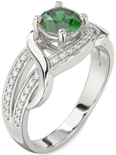 Diamond Emerald Platinum Round Solitaire Engagement Ring