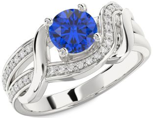 Diamond Blue Sapphire Platinum Round Solitaire Engagement Ring