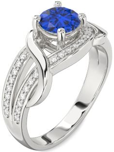 Diamond Blue Sapphire Platinum Round Solitaire Engagement Ring