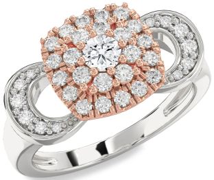 Diamond Silver & 10K Rose Gold Round Promise Ring