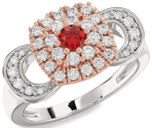 Diamond Ruby Silver & 10K Rose Gold Round Promise Ring