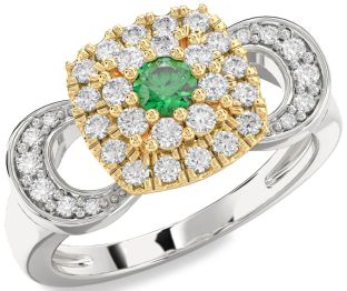 Diamond Emerald Silver & 10K gold Round Promise Ring