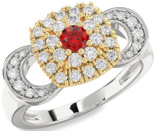 Diamond Ruby White Yellow Gold Round Promise Ring