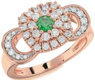 Diamond Emerald Rose Gold Round Promise Ring