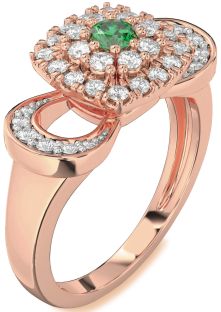 Diamond Emerald Rose Gold Halo Round Promise Ring