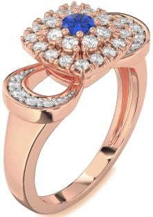 Diamond Blue Sapphire Rose Gold Halo Round Promise Ring