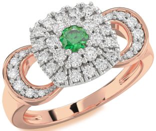 Diamond Emerald White Rose Gold Round Promise Ring