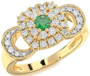 Diamond Emerald Gold Round Promise Ring