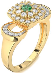 Diamond Emerald Gold Halo Round Promise Ring