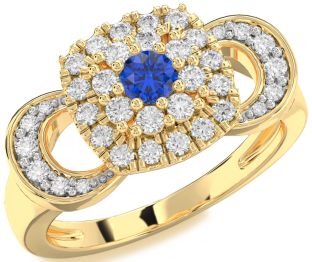 Diamond Blue Sapphire Gold Round Promise Ring