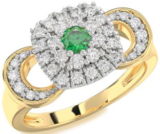 Diamond Emerald White Yellow Gold Round Promise Ring