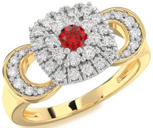 Diamond Ruby White Yellow Gold Round Promise Ring