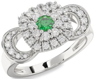 Diamond Emerald Platinum Round Promise Ring
