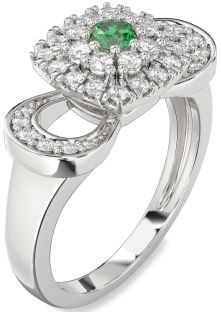 Diamond Emerald Platinum Halo Round Promise Ring