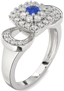 Diamond Blue Sapphire Platinum Halo Round Promise Ring