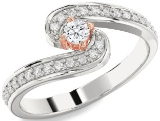 Diamond Silver & 10K Rose Gold Round Promise Ring