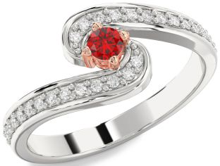 Diamond Ruby Silver & 10K Rose Gold Round Promise Ring