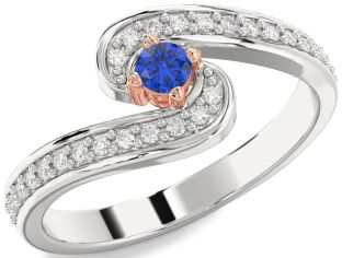 Diamond Blue Sapphire Platinum & Rose Gold Round Pave Promise Ring