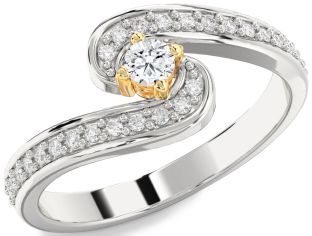Diamond White Yellow Gold Round Promise Ring