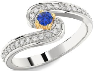 Diamond Blue Sapphire Platinum & Yellow Gold Round Pave Promise Ring