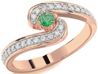 Diamond Emerald Rose Gold Round Promise Ring