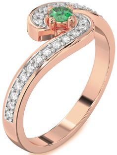 Diamond Emerald Rose Gold Round Pave Promise Ring