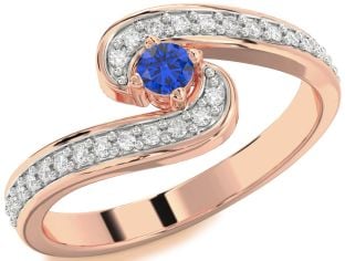 Diamond Blue Sapphire Rose Gold Round Pave Promise Ring