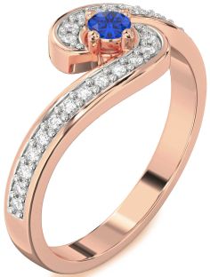 Diamond Blue Sapphire Rose Gold Silver Round Pave Promise Ring