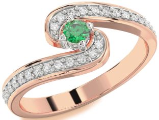 Diamond Emerald White Rose Gold Round Promise Ring