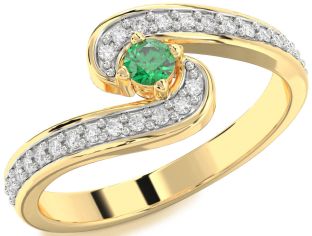 Diamond Emerald Gold Round Promise Ring
