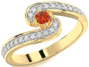 Diamond Fire Opal Gold Round Pave Promise Ring