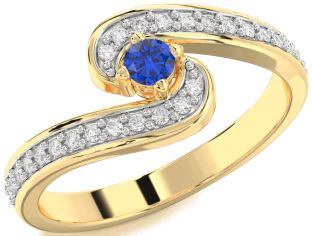 Diamond Blue Sapphire Gold Round Promise Ring