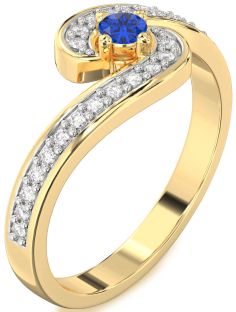 Diamond Blue Sapphire Gold Silver Round Pave Promise Ring