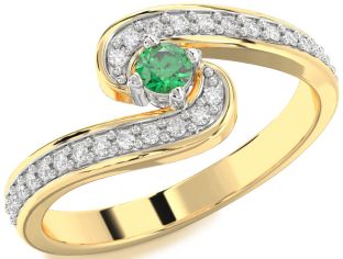 Diamond Emerald White Yellow Gold Round Promise Ring