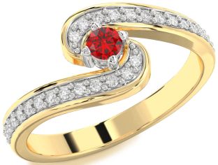 Diamond Ruby White Yellow Gold Round Promise Ring