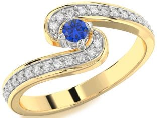 Diamond Blue Sapphire Platinum & Yellow Gold Round Pave Promise Ring