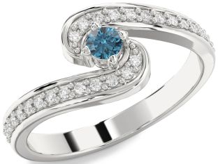Blue Diamond Silver Round Pave Promise Ring