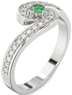 Diamond Emerald White Gold Round Pave Promise Ring