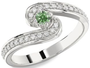 Green Diamond Silver Round Pave Promise Ring