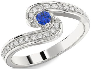Diamond Blue Sapphire Platinum Round Promise Ring