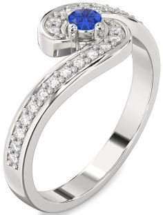 Diamond Blue Sapphire Platinum Round Pave Promise Ring