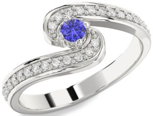 Diamond Tanzanite Silver Round Pave Promise Ring